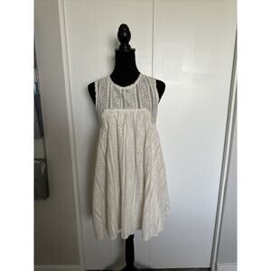 Free People Dress Womens Medium Cream Lace Boho Cottage Zip Back Medium